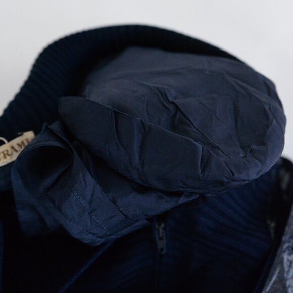 Vintage Beltrami Navy 100% Silk Zip Up Cardigan w Shoulder Pad Sweater L - Picture 14 of 14